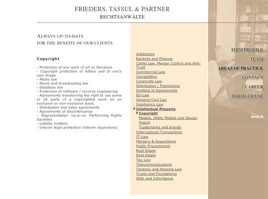 website FRIEDERS, TASSUL & PARTNER - Attorneys at Law designed by ateliers philip kreidl photo graphik design