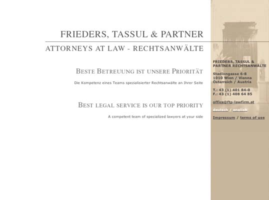 website FRIEDERS, TASSUL & PARTNER - Attorneys at Law designed by ateliers philip kreidl photo graphik design