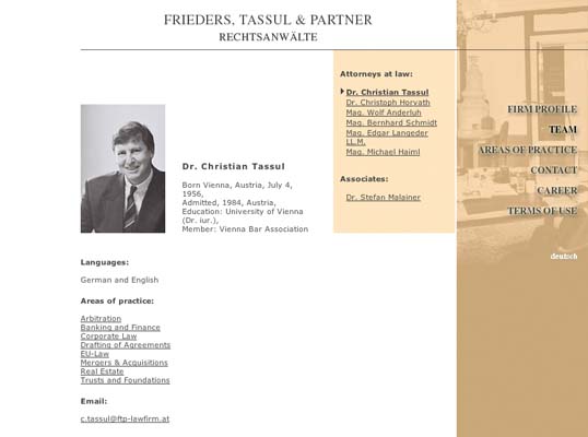 website FRIEDERS, TASSUL & PARTNER - Attorneys at Law designed by ateliers philip kreidl photo graphik design