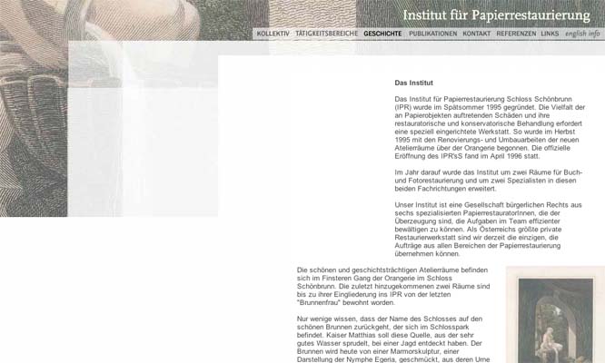 website Insitiut für Papierrestaurierung - paper restorartion cooperation designed by ateliers philipp kreidl photo graphik design